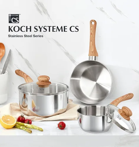Vista 6 de KOCH SYSTEME CS Cacerola de Acero Inoxidable, Cacerola de 1 Cuarto de Galón con Tapa y Mango de Baquelita Resistente al Calor, Cacerola de Acero
