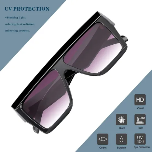 Vista 3 de MEETSUN Gafas de sol planas de gran tamaño para mujeres y hombres, sombras cuadradas de diseño de moda