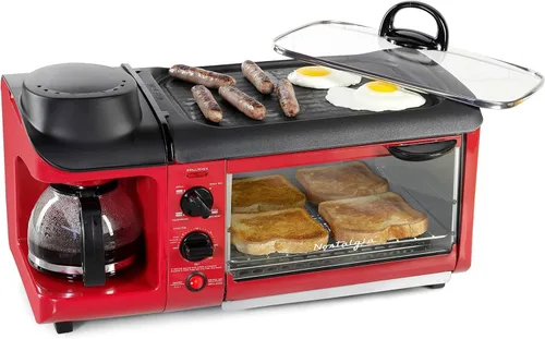 Vista 12 de Estación de desayuno 3-en-1 clásica retro de Nostalgia - Incluye vaporera para huevos y verduras, plancha antiadherente y tostador de 2 ranuras