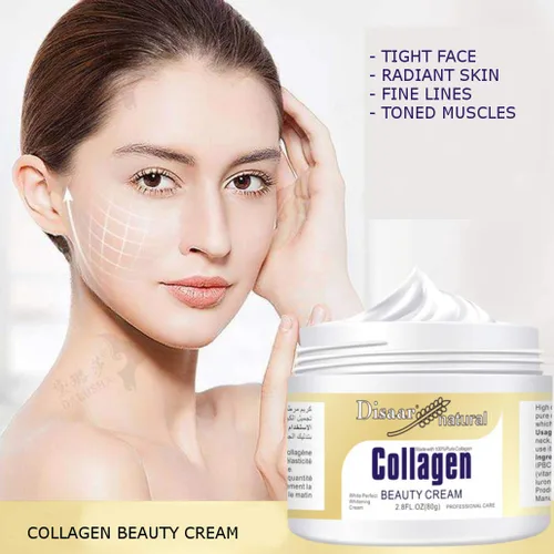 Vista 4 de DISAAR Beauty Crema de colágeno para frente y cuello, líneas de sonrisa, arrugas, manchas faciales, piel seca, músculos débiles para mejorar tu