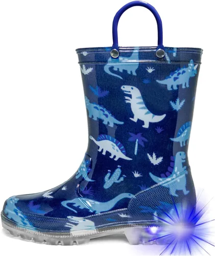 Vista 21 de HugRain - Botas de lluvia con luces para niños pequeños Cosmos Negro