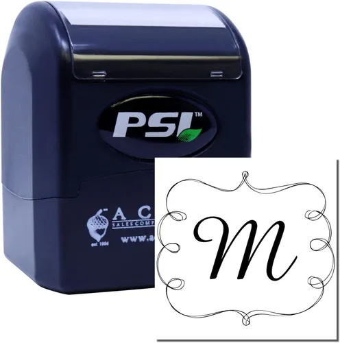 Vista 2 de Sello inicial Amaze preentintado PSI, sello de letras de goma personalizado, sello de goma con monograma personalizado, diseño cuadrado