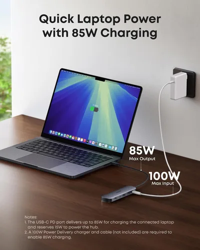 Vista 6 de Anker USB C Hub, adaptador USB multipuerto 7 en 1, divisor USBC a HDMI 4K a 60Hz 85W Max PD, 2 USB 3.0 & 1 USBC Data Ports, SD/TF Card Reader, for