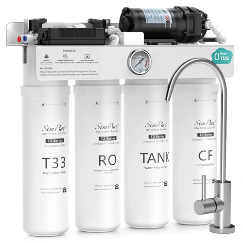 Vista 8 de SimPure Sistema de Filtro de Agua de Ósmosis Inversa Alcalina T2-600A, Certificado NSF/ANSI 58, Filtro de Tanque de Presión Incorporado, UV