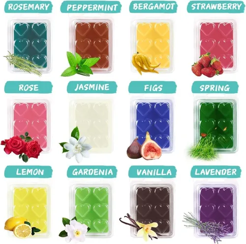 Vista 5 de pliadvbu Cera perfumada que derrite el corazón para calentador de cera perfumada – 100% soja derretida – 12 fragancias x 6 corazones para el hogar