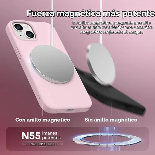 Vista 3 de GONEZ Funda magnética para iPhone 13/14, funda de silicona rosa pastel