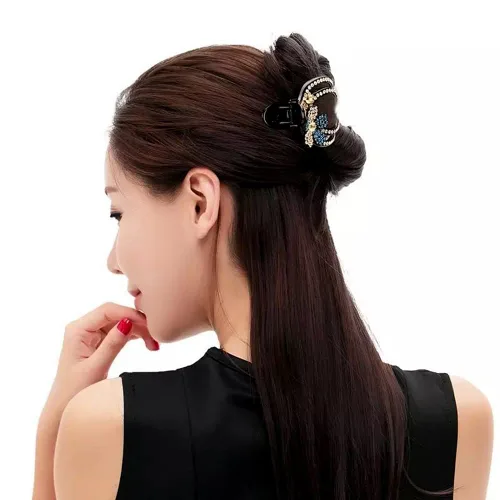 Vista 2 de 2 pinzas para el cabello con diamantes de imitación en forma de corazón, pasadores de cola de caballo con diseño decorativo (flor de lum -C)