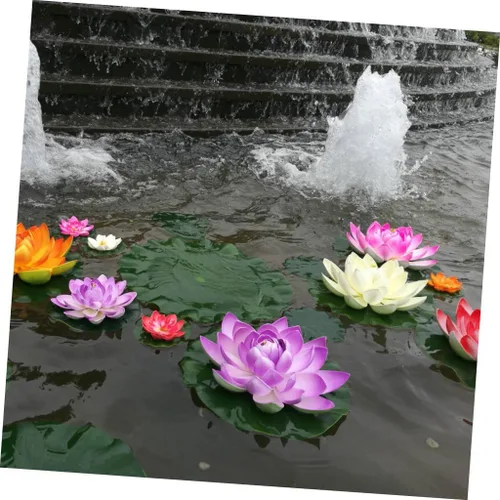 Vista 4 de 7 piezas de flores de loto flotantes artificiales para decoración de piscina, decoración de loto de agua, adornos falsos de lirio de agua