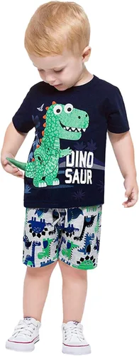 Vista 3 de Conjunto de ropa de verano para bebés y niños pequeños de 1 a 6 años de edad, camisetas de dinosaurio de manga corta con estampado de squama