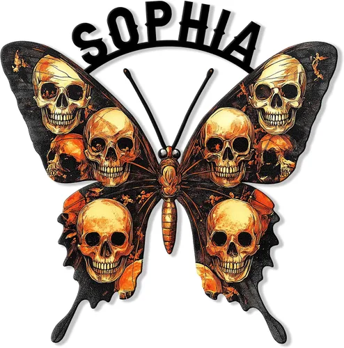 Vista 9 de Letrero de metal personalizado con calavera, letrero colgante de calavera para porche al aire libre, valla de pared con nombre personalizado, patio