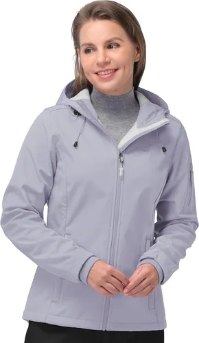 Vista 13 de 33,000ft Chaqueta de softshell para mujer, chaqueta cálida con forro polar, ligera con capucha, impermeable, para senderismo al aire libre Rojo Berry