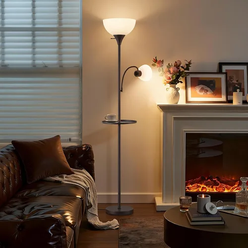 Vista 4 de Luvkczc Lámpara de pie de 72 pulgadas con mesa, luces de lectura ajustables, lámparas de pie modernas para sala de estar, dormitorio, oficina, Marrón