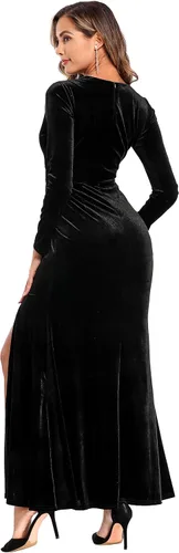 Vista 5 de Ababalaya Vestido de cóctel largo de terciopelo cruzado de manga larga