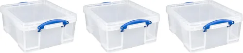 Vista 11 de Really Useful Box - Contenedores de plástico para almacenamiento de 17 litros con tapas de cierre y clip, transparentes