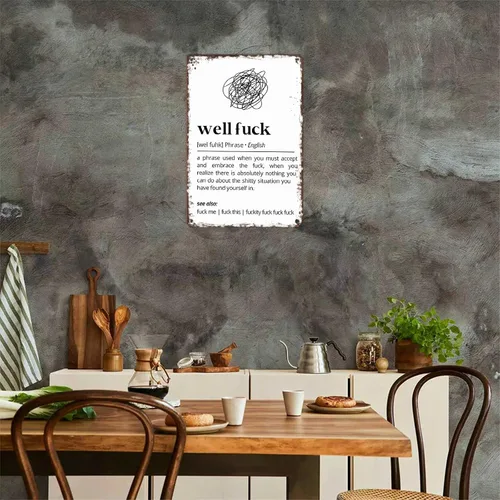 Vista 4 de Cartel de metal vintage divertido con texto en inglés "Well Fuck" ("Well Fuck") - Póster de pared para el hogar, sala de estar, oficina, bar