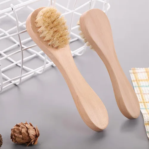 Vista 7 de Paquete de 2 mini cepillo seco, cepillo de cerdas naturales para cuerpo pequeño, cepillo exfoliante de limpieza facial para piel suave y otras áreas