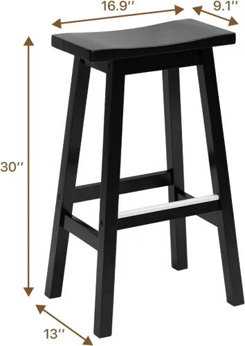 Vista 3 de Juego de 2 taburetes de bar de madera maciza de 30 pulgadas, modernos taburetes de bar de altura de encimera de cocina sin espalda con placas de pie