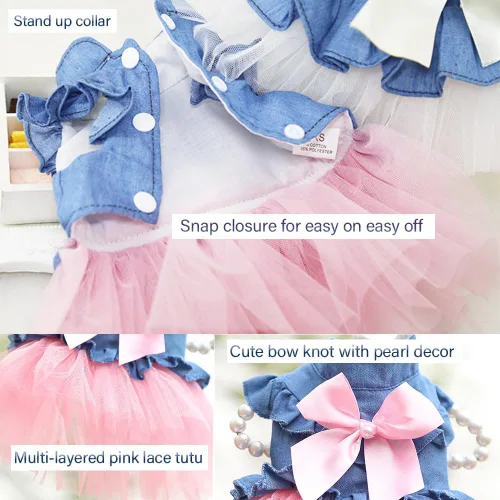 Vista 75 de ANIAC Daisy Vestidos para Perros Pequeños Hembra con Anillo para Correa, Nudo de Lazo Vestido de Boda para Cachorra, Traje de Gato de San Valentín