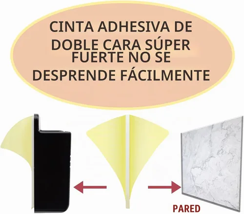 Vista 5 de 2 soportes de pared para teléfono con almohadillas adhesivas, soporte para teléfono con orificio de recepción de cable de datos, caja de Negro