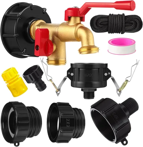 Vista 8 de Ibc Tote Adapter, Válvula Doble Azul, 3/4 '' macho Npt a 3/4 '' Ght Válvula Ibc para tanque de agua de 275-330 galones, válvula de grifo de manguera