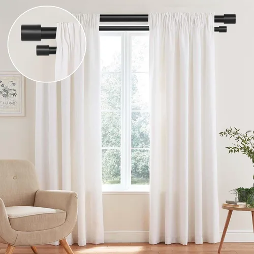 Vista 2 de TANGWIN Barras de cortina dobles negras para ventanas de 36 a 72 pulgadas: barra de cortina doble telescópica ajustable para dormitorio, sala