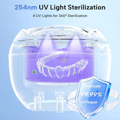 Vista 4 de Limpiador ultrasónico de retenedor-45 kHz, 4 modos de limpieza ultrasónica para dentaduras, alineadores, protectores bucales, frenos, cepillo