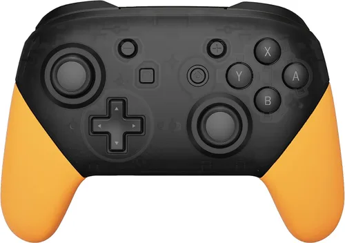 Vista 3 de eXtremeRate Precaución - Empuñaduras de repuesto amarillas para control Nintendo Switch Pro, carcasa de agarre de mano suave al tacto