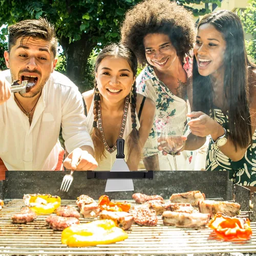 Vista 6 de Soporte para espátulas de parrilla, estante de herramientas de parrilla ajustable de acero inoxidable para Blackstone, Camp Chef, Royal Gourmet