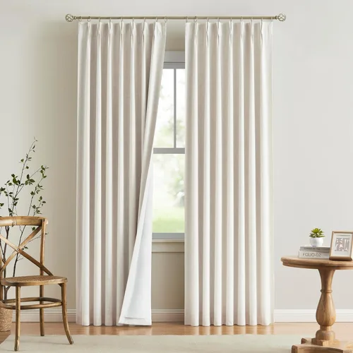 Vista 18 de Vision Home Cortinas marrones con pliegues pinzados, opacas completas, cortinas de ventana de lino mezclado para oscurecer la habitación, cortinas