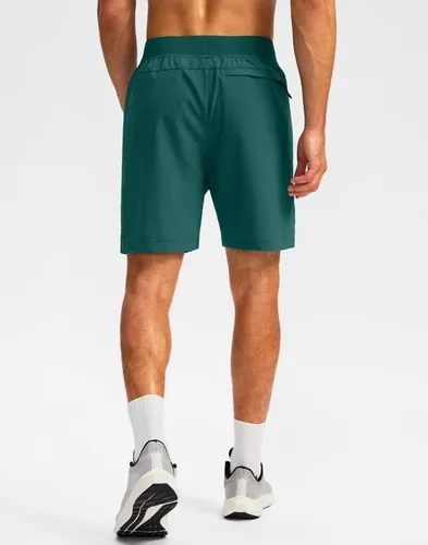 Vista 3 de Pudolla Pantalones cortos de entrenamiento para hombre con 3 bolsillos con cremallera, ligeros de 7 pulgadas, pantalones cortos de gimnasio