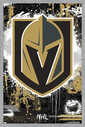 Vista 13 de Trends International NHL Vegas Golden Knights - Póster de pared con logotipo Maximalist 23 Versión enmarcada Barnwood