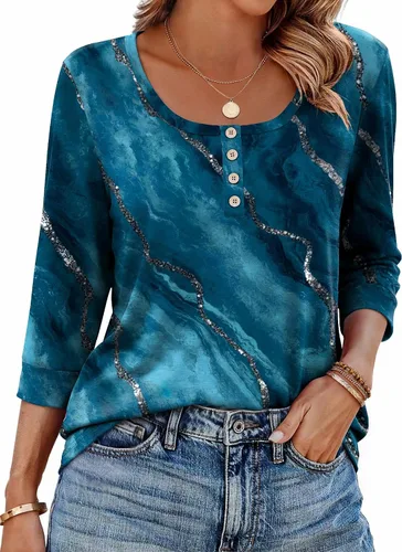 Vista 18 de Ekouaer Blusas de manga 3/4 para mujer, blusas casuales elegantes para Marrón Bohemian-mz721