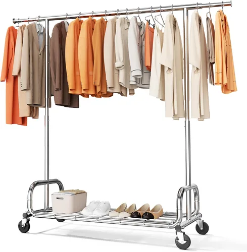 Vista 9 de HOKEEPER Percheros para colgar ropa resistente, perchero portátil con ruedas bloqueables, perchero ajustable para dormitorio, sala de estar