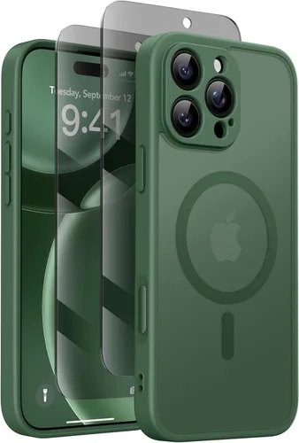Vista 18 de GolbinBox - Funda magnética para iPhone 13 Pro Max, compatible con MagSafe, protección de cámara, protector de privacidad, funda translúcida mate, a
