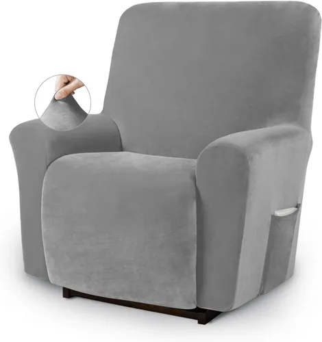 Vista 9 de Asnomy Fundas para Silla Reclinable Lazy Boy con Bolsillos, Fundas Elásticas de Terciopelo para Sofá, Fundas de 1 Pieza para Muebles, Protector