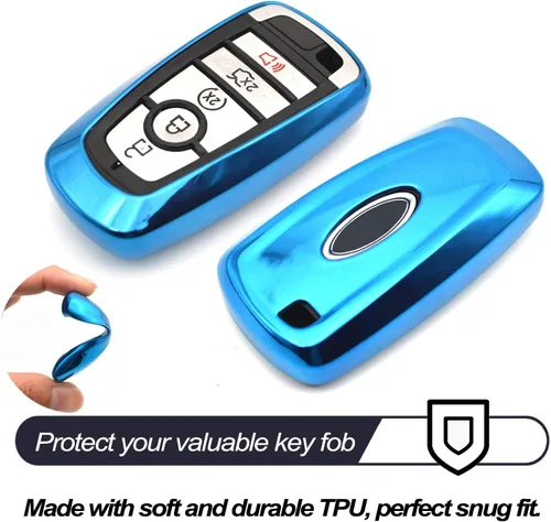 Vista 5 de MECHCOS Llavero de metal compatible con Ford Edge Escape Expedition Explorer Fusion Mustang Ranger F-150 F-250 Smart 3 4 5 botones azul TPU llavero