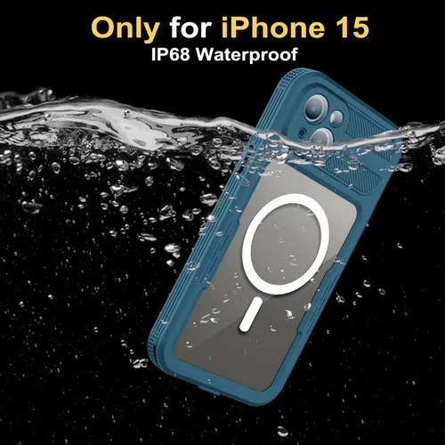 Vista 2 de Funda protectora de cuerpo completo compatible con iPhone 15 de 6.1 pulgadas, magnética, impermeable, a prueba de caídas, nieve, arañazos