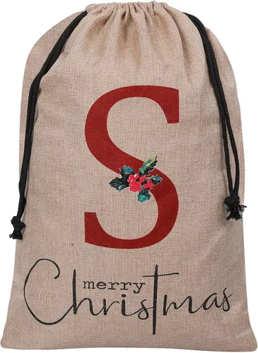 Vista 19 de Subyan Bolsa de regalo de Navidad de arpillera de 27 x 23 pulgadas, extra grande, reutilizable, personalizada, con monograma, con cordón