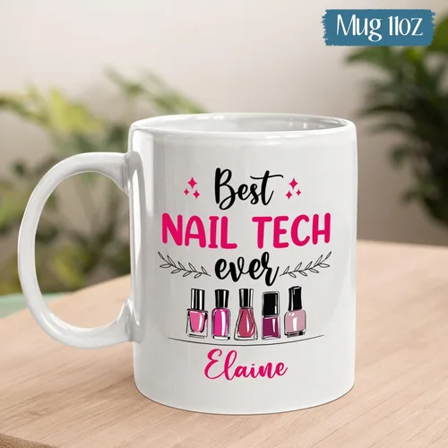 Vista 5 de Taza de cerámica Best Nail Tech Ever – Taza de cerámica personalizada con nombre de manicurista para compañero de trabajo – Nuevos regalos