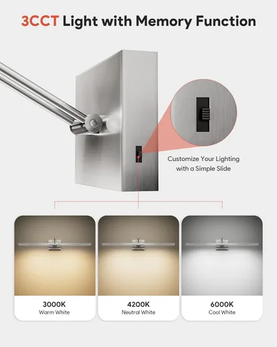 Vista 2 de VONLUCE Luz LED de Tocador de Baño de 30", Luces LED Modernas de Tocador 3CCT con Brazo Giratorio de Cabezal Rotativo de 360°, Lámpara de Baño