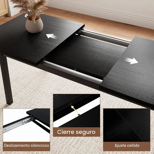 Vista 4 de Einhomn Juego de Mesa de Comedor de 5 Piezas para 4-6, Mesa de Cocina Extensible de 63" con 2 Bancos y 2 Taburetes, Estructura de Metal y Tablero