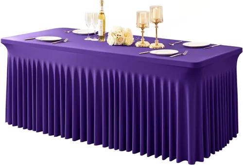 Vista 25 de Paquete de 1 manteles azul bebé para mesas rectangulares de 4 pies, cubiertas de mesa de spandex elástico de una pieza resistentes a las arrugas
