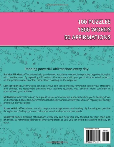 Vista 2 de Powerful Affirmations Word Search For Adults Affirmation puzzles book for adults, improve their mental wellness and self-esteem while having fun