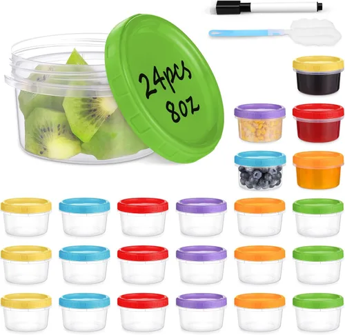Vista 11 de Yomarket Envases Pequeños de Plástico de 2 oz con Tapas, Paquete de 12 Recipientes para Aderezo de Ensalada, Recipientes Reutilizables