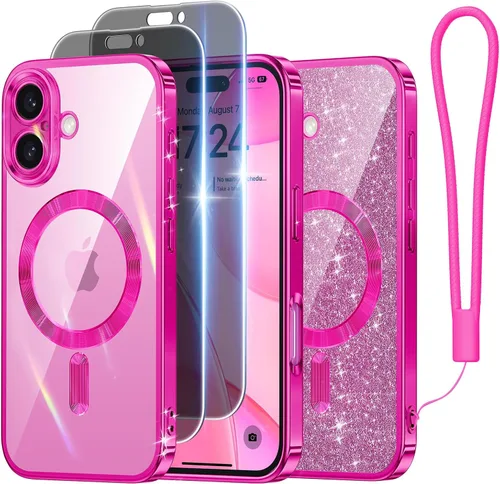 Vista 60 de Meifigno - Funda diseñada para el iPhone 16 Pro de 6.3", [Tarjeta de purpurina y correa para la muñeca] [Compatible con MagSafe]