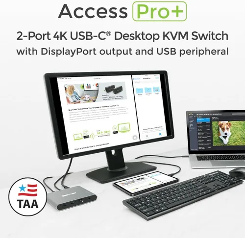 Vista 2 de IOGEAR KVM de escritorio USB-C 4K de 2 puertos con salida DISPLAYPORT y periférico USB
