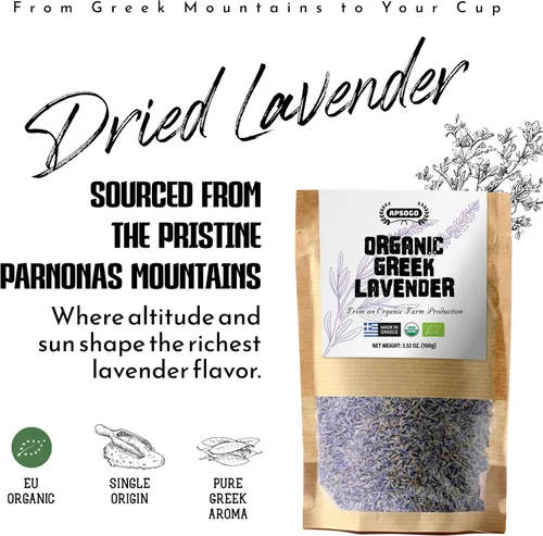 Vista 2 de Apsogo Lavanda griega orgánica - Lavanda culinaria seca para té, 1.76 onzas Lavandula angustifolia de origen único, cosechada a mano