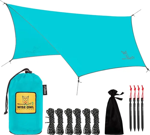 Vista 14 de Wise Owl Outfitters Toldo para Hamaca – Funda de lona impermeable para acampar con estacas de tienda de campaña y bolsa de transporte, refugio
