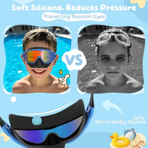 Vista 4 de VegoVia Paquete de 2 gafas de natación para niños con cubierta para la nariz, gafas de natación antivaho con protección UV para niños y jóvenes de 3