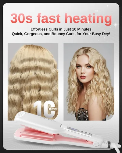 Vista 4 de NOVUS Rizador de cabello ondulado de 4 barriles, rizadores de pelo de ondas poco profundas, herramienta caliente con cerámica, rizador de ondas